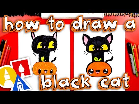 How To Draw A Black Cat And Pumpkin For Halloween